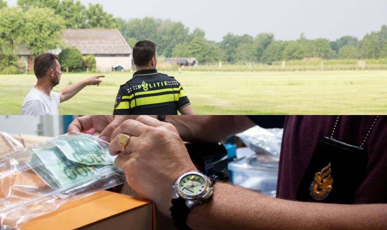 Afbeelding van agent en burger op een veld. Bovenin staat het logo van de Rijksoverheid met de tekst "Ministerie van Justitie en Veiligheid". In het midden van de afbeelding staat de tekst "Vizier op georganiseerde misdaad 2024".